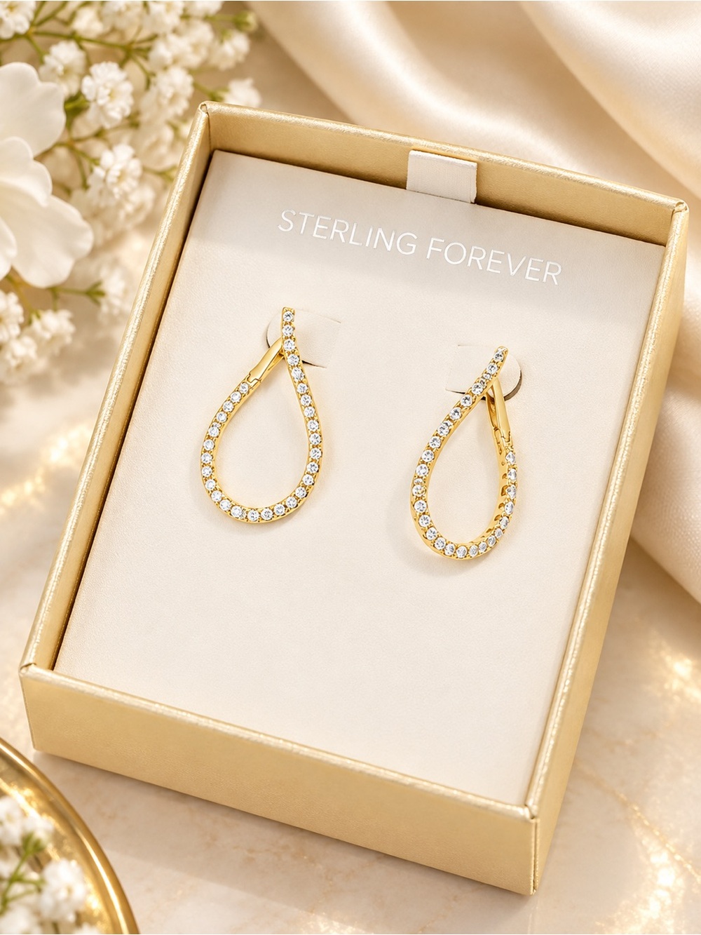 14K Gold Earrings Plated Brass Cubic 1mm Zirconia Stone Studded Drop 1”